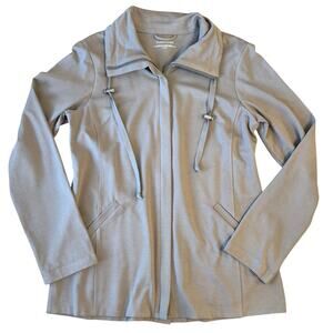 Eileen Fisher Sweatshirt Organic Cotton Jersey High Collar Zip Jacket Taupe XS